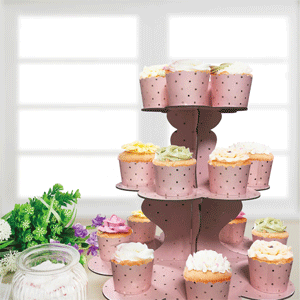 Cupcake Stand - Pink with Gold Polka Dots 3 Tier - Cardboard