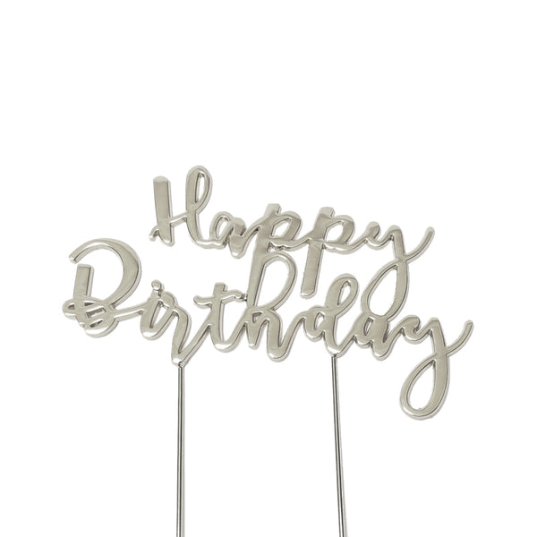 Cake Topper - Happy Birthday (Boho Font) - Silver Plated