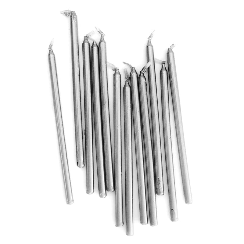 Candles:  Silver 12cm Tall Candles - 12pk