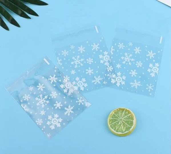 Gift Bags - Snowflake Print Clear Cookie Bag - 10x10cm - 100pk