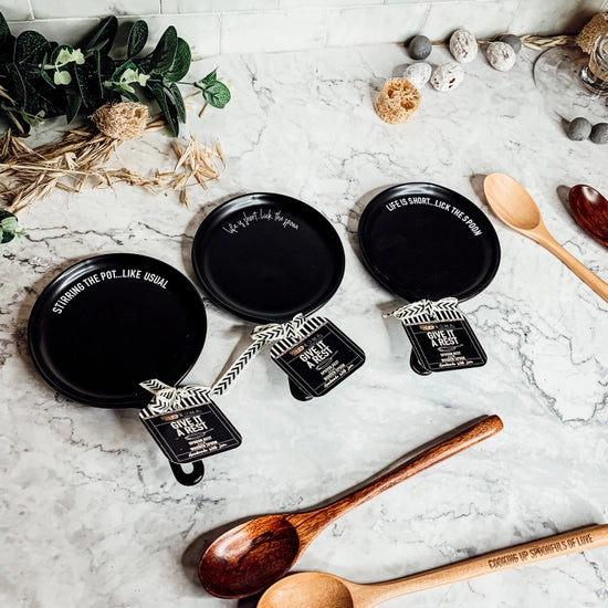 Wooden Spoon & Spoon Rest Set - Lick the Spoon/Stir The Pot/Homemade with Love
