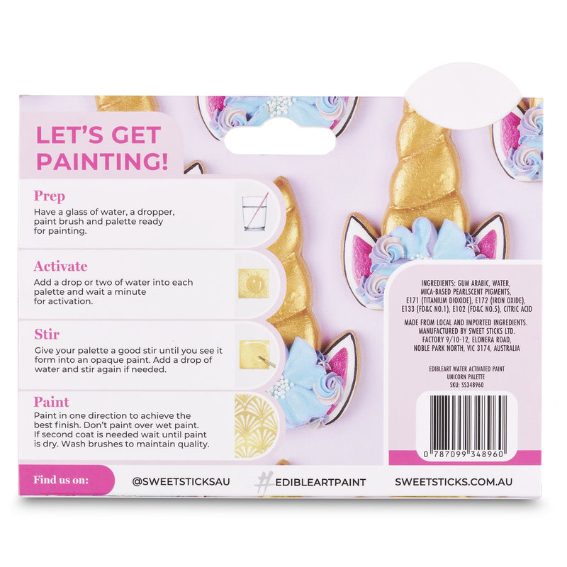 Unicorn Mini Paint Palette - Edible Art Metallic Water Activated Food Paint Mini Palette - By Sweet Sticks