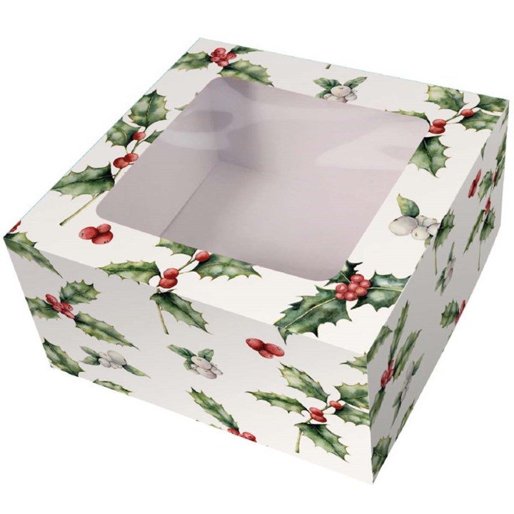 Cake Box - 8 inch Vintage Holly Christmas Cake Box