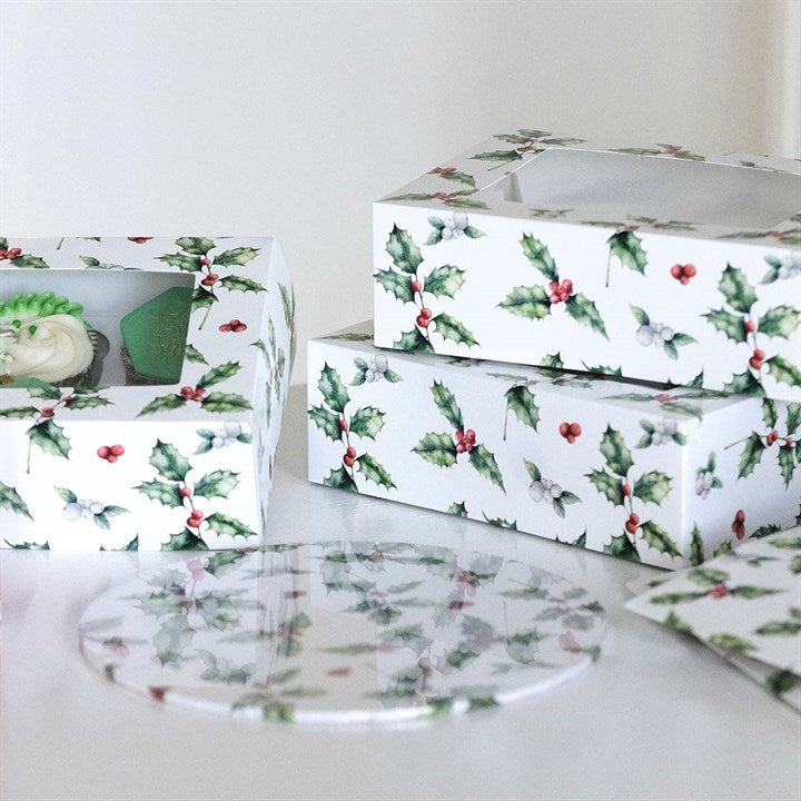 CupCake Box - 6 / 12 Hold Vintage Holly Christmas Cupcake Box