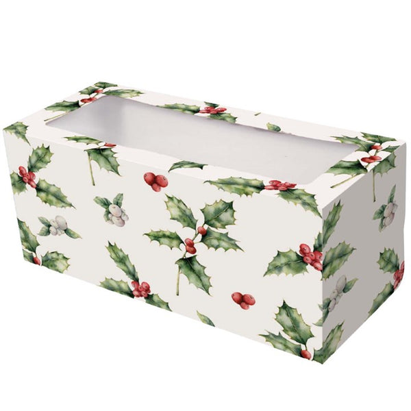 Cake Box - Christmas Log Vintage Holly - 8 x 4 inch