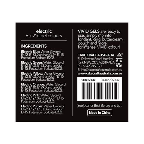 Vivid Gel Paste Food Colour Set - Electric 6 Pack (x21g)