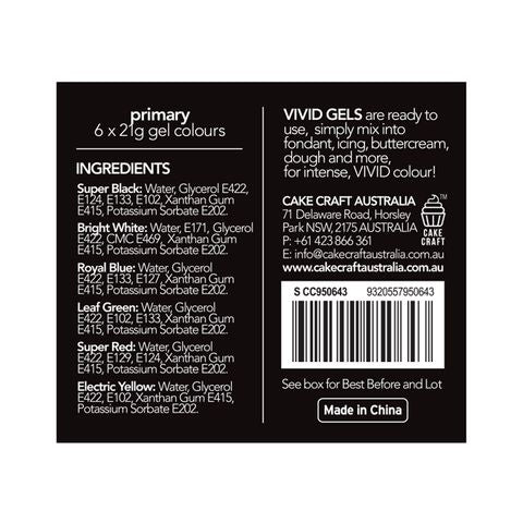 Vivid Gel Paste Food Colour Set - Primary 6 Pack (x21g)