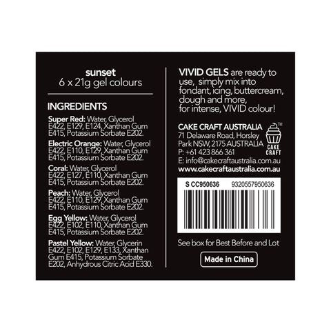 Vivid Gel Paste Food Colour Set - Sunset 6 Pack (x21g)