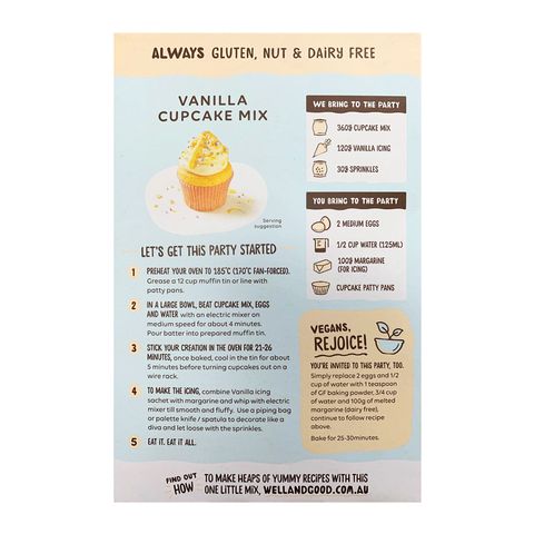Cake Mix - Gluten Free Vanilla Cupcake Mix 510g - Well & Good