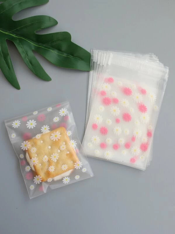 Gift Bags - White vs Pink Flowers Clear Cookie Bag - 8x10cm - 100pk