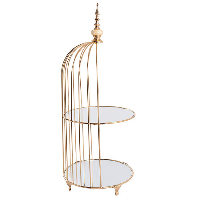 Cake Stand - Gold 2-Tier Birdcage Cake Display 30cm D x 74cm H