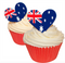 Australia Flag Hearts - Edible Wafer Cupcake Toppers