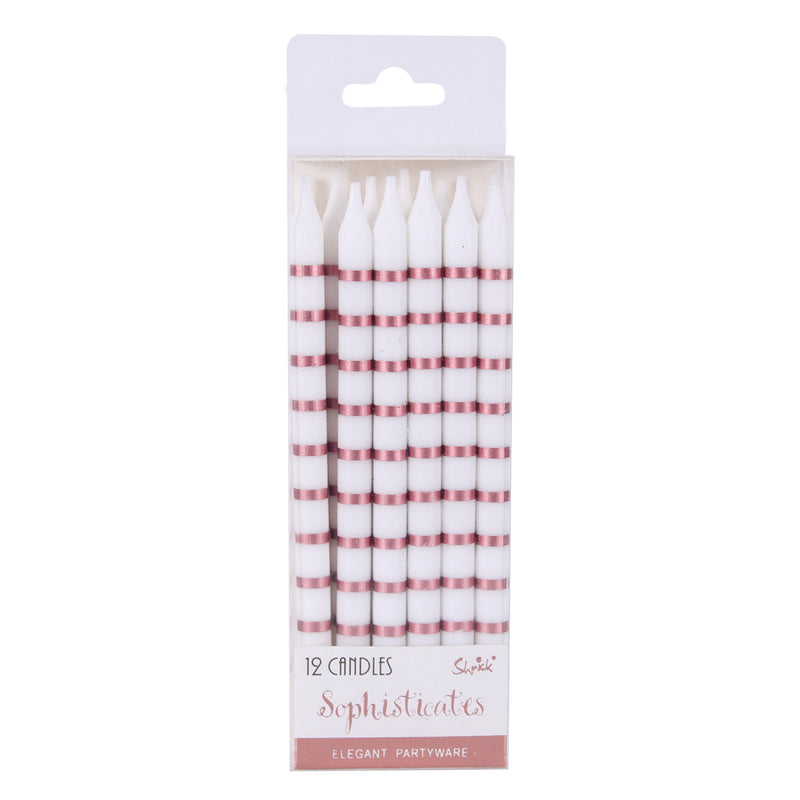 Rose Gold Stripe Birthday Candles 12.5cm - 12pk